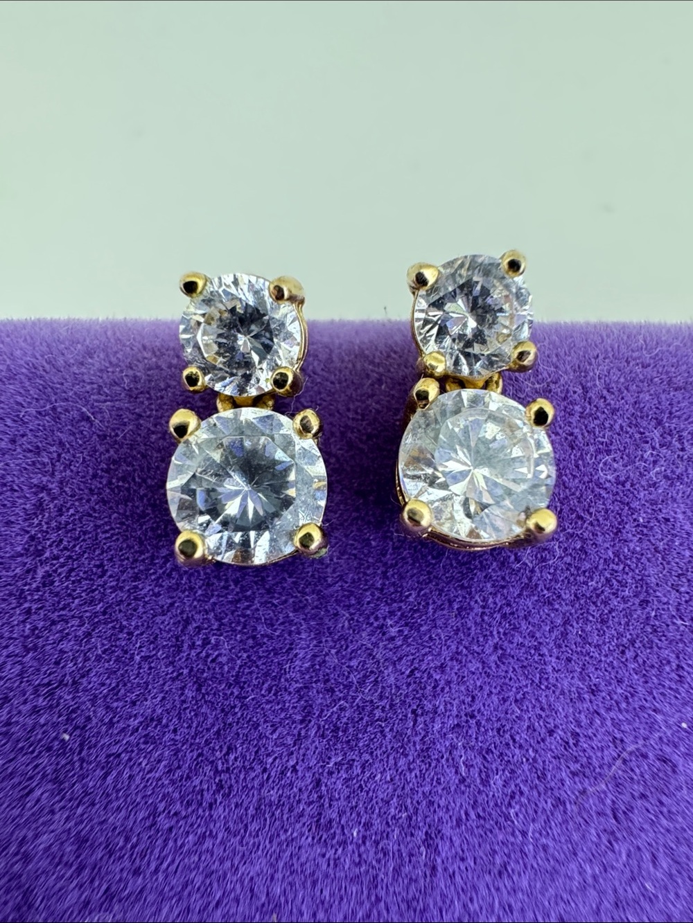 💛 Classic Gold Vermeil Double Round CZ Drop Earrings | Timeless Bridal